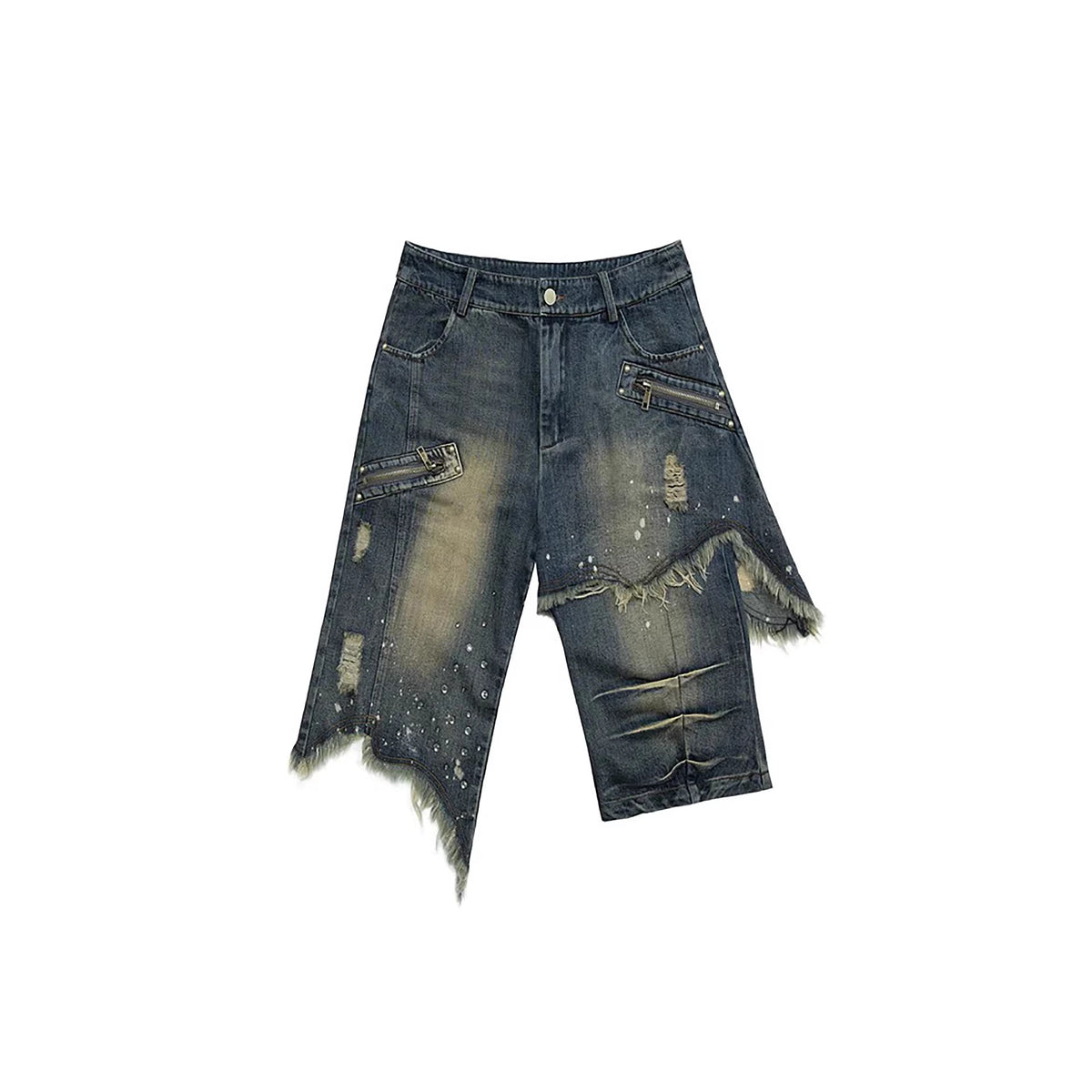 Street Style Asymmetric Frayed Hem Five...