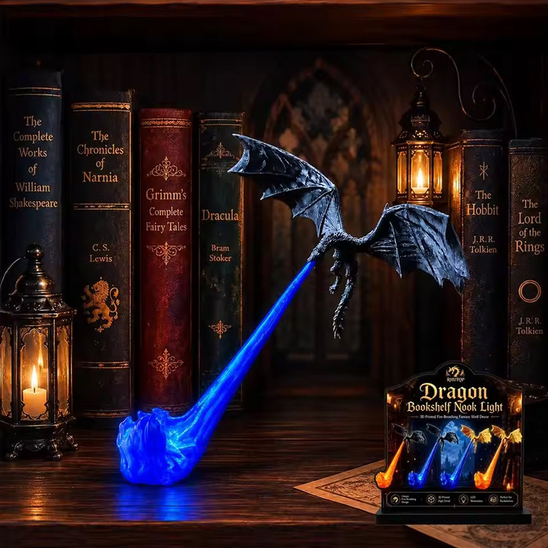 3D Dragon Bookshelf Light with Fire...