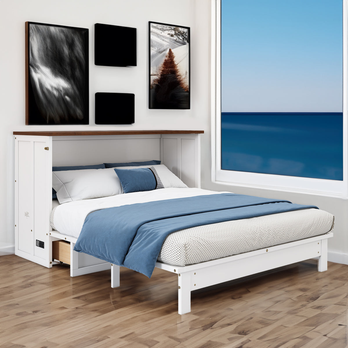 Solid Pine Murphy Bed Chest with Charging...