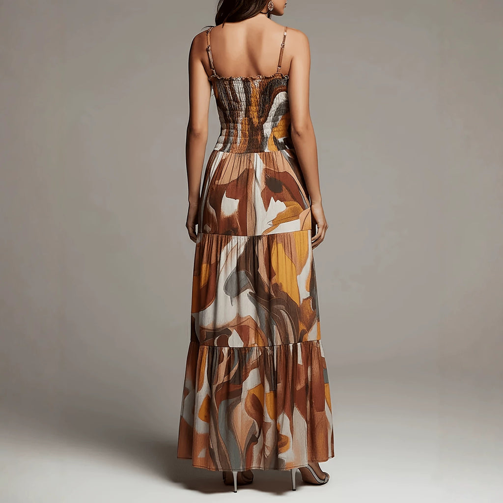 Vestido con pliegues en la cintura, tirantes finos y bolsillos
