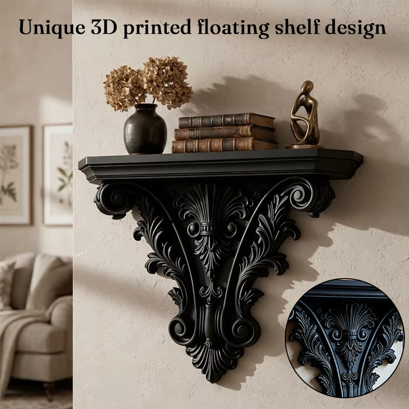 Estantería flotante gótica impresa en 3D, decoración de pared tallada creativa, soporte retro para plantas para sala de estar y decoración interior