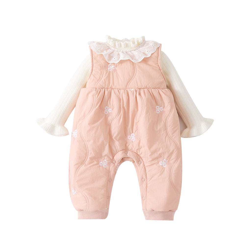 Conjunto de Mameluco Forrado de Lana Gruesa para Bebés Niñas Traje de Gateo Tejido Conjunto de Dos Piezas