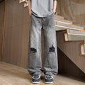 Pantalones Vaqueros Rotos Hombre Diseño Lavado Corte Limpio Pierna Recta Pierna Ancha Pantalones Largos