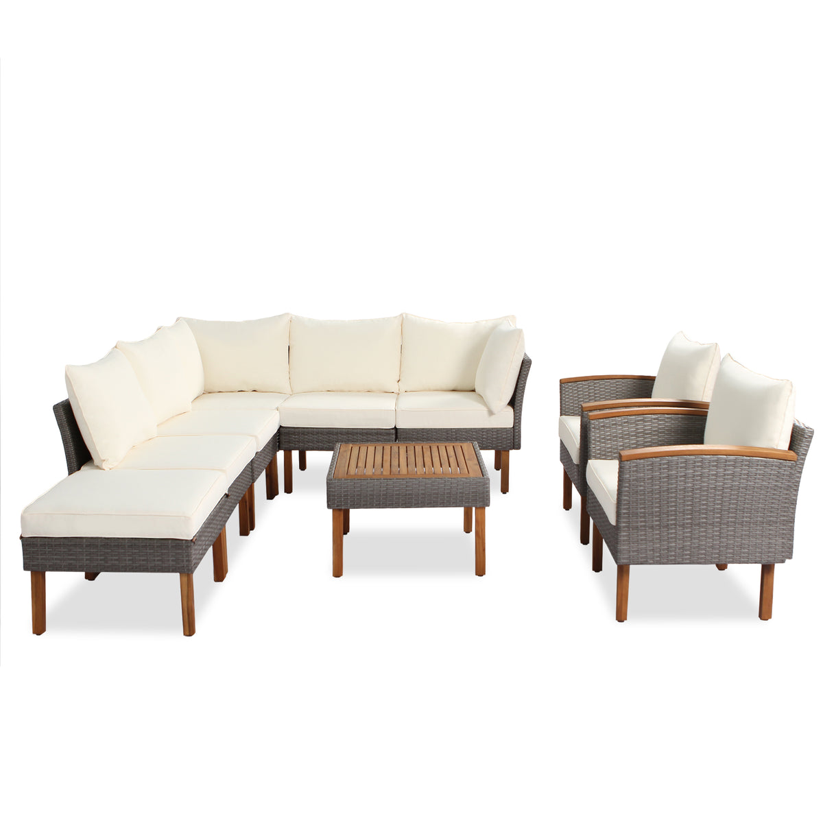 9-piece Patio rattan furniture set with Acacia...