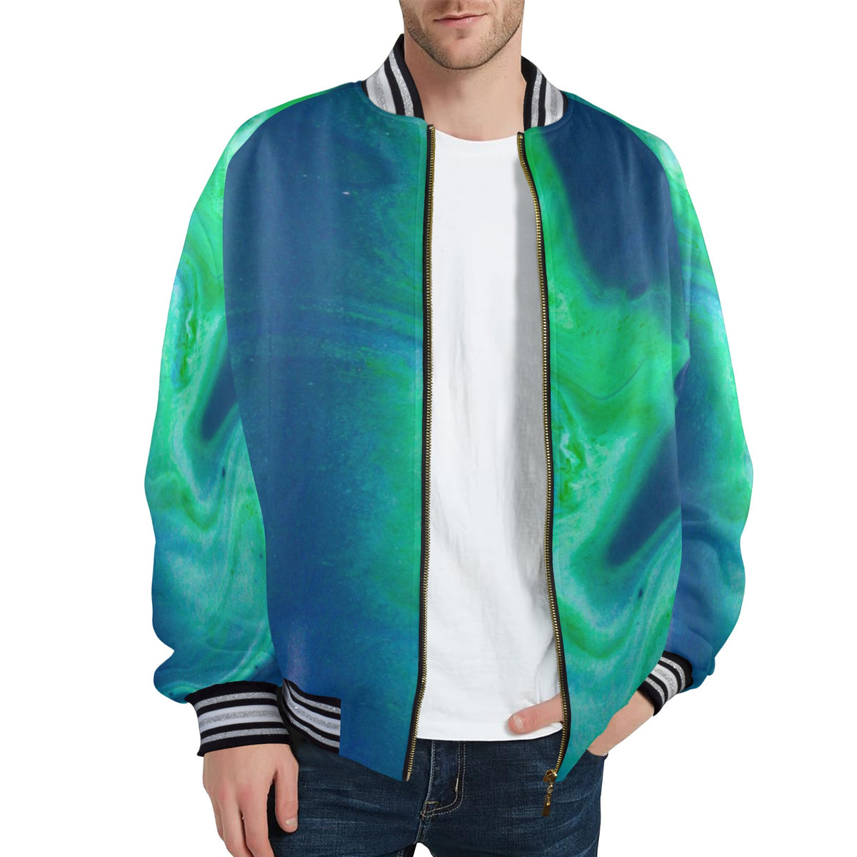 New Men's Striped Trim Bomber Jacket